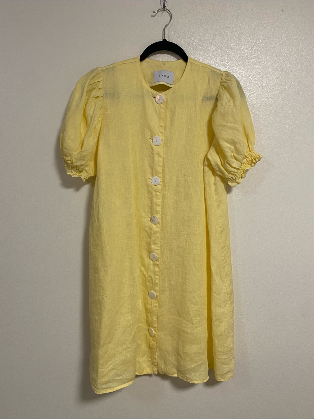 Sleeper Dress Women Size Medium Lemon Yellow Marie Linen Mini Dress